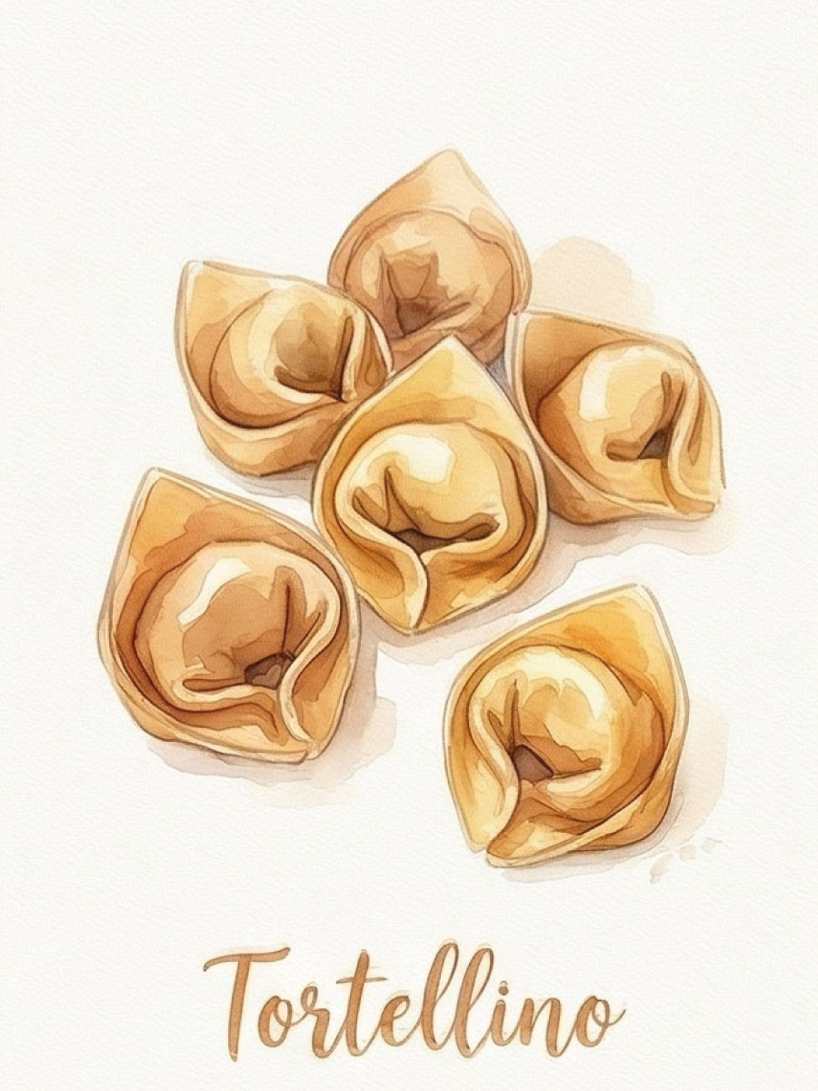Acquerello Tortellino — Camera doppia, terre calde e ambra